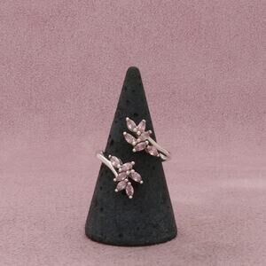 sterling silver pink uranium glass (glows) bypass ring size 8.5